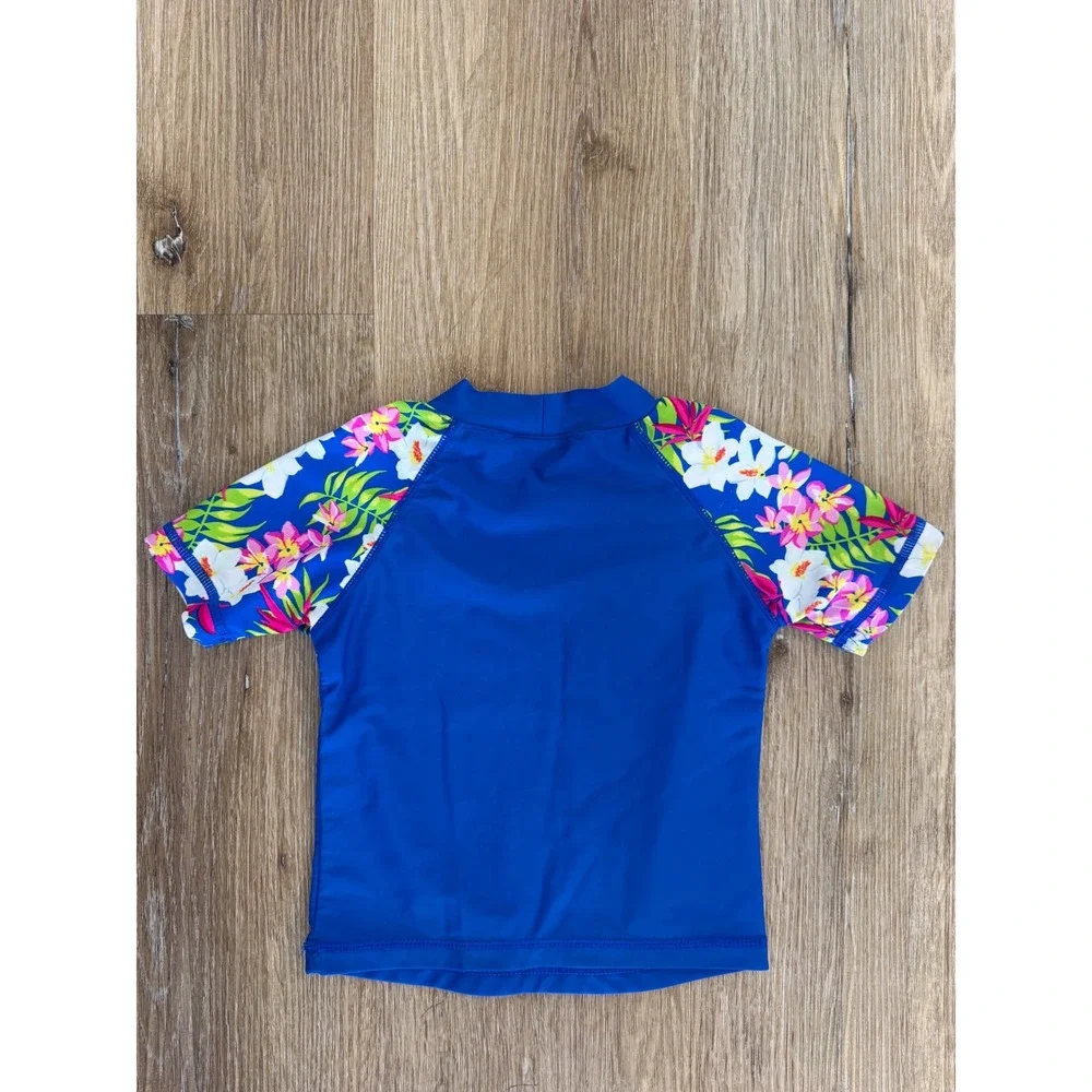 Tommy Bahama Rash‎ Guard Toddler Girls 3T Blue Floral Dont Be Koi Swim Top Shirt